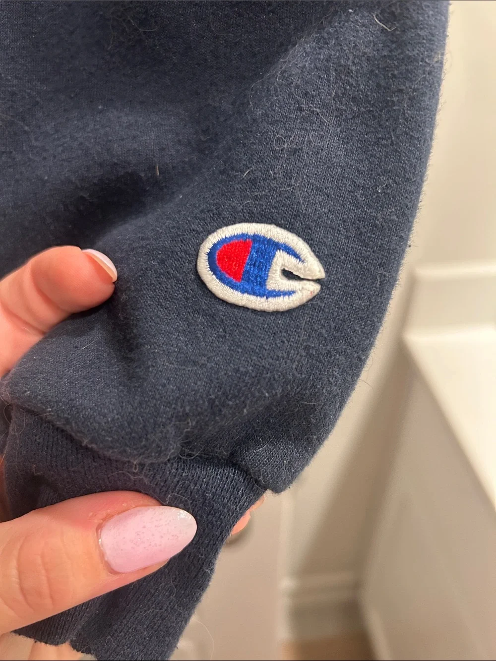 Vintage Champion Navy Crewneck Hoodie with Orange Clemson Embroidered Applique